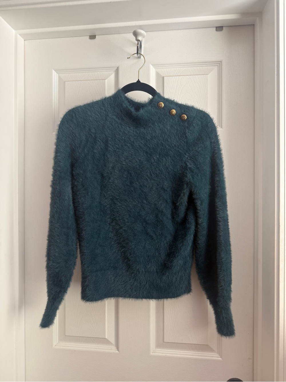 Banana Republic Teal Fuzzy Turtleneck Sweater with Gold Buttons